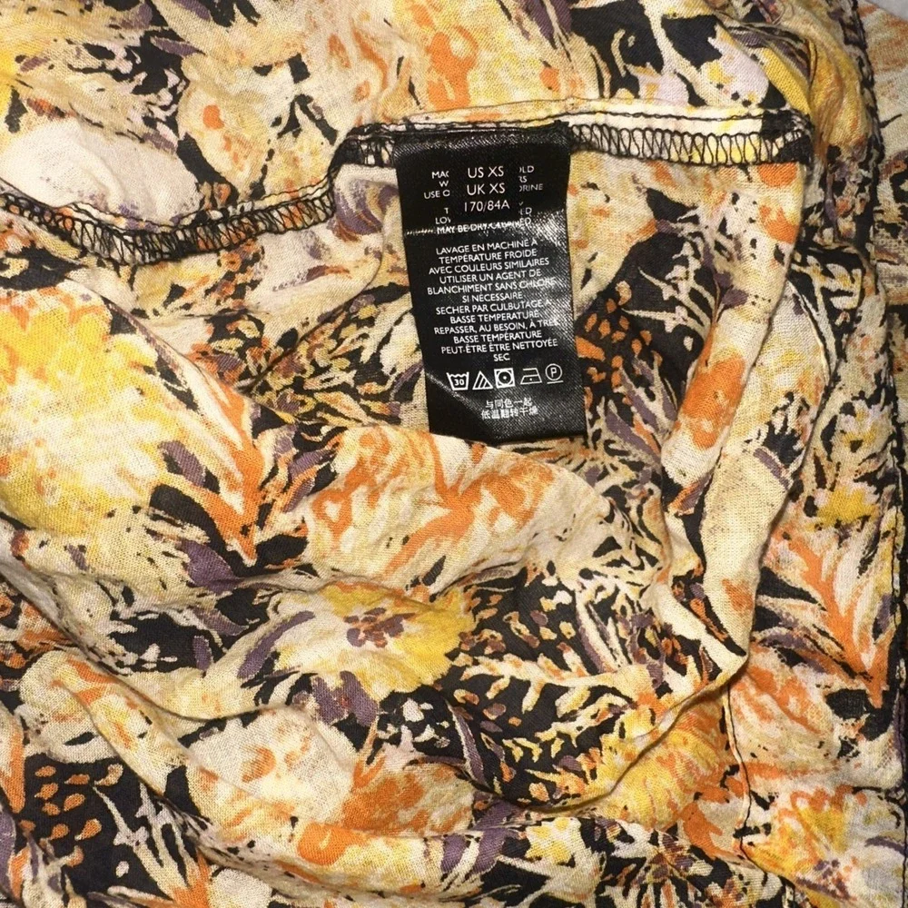 Free‎ People NWT Cool Meadow Top Buttondown Print Ruched Scoop Neck Blouse XS